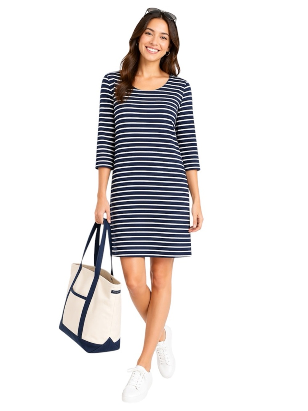 J. Crew Women’s Classic Nautical Striped Cotton Fit & Flare Dress Size Large